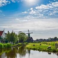 View of a harbour town in the Netherlands on a summer day