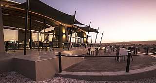 The Desert Grace Lodge, restaurant veranda at sunset, Namibia